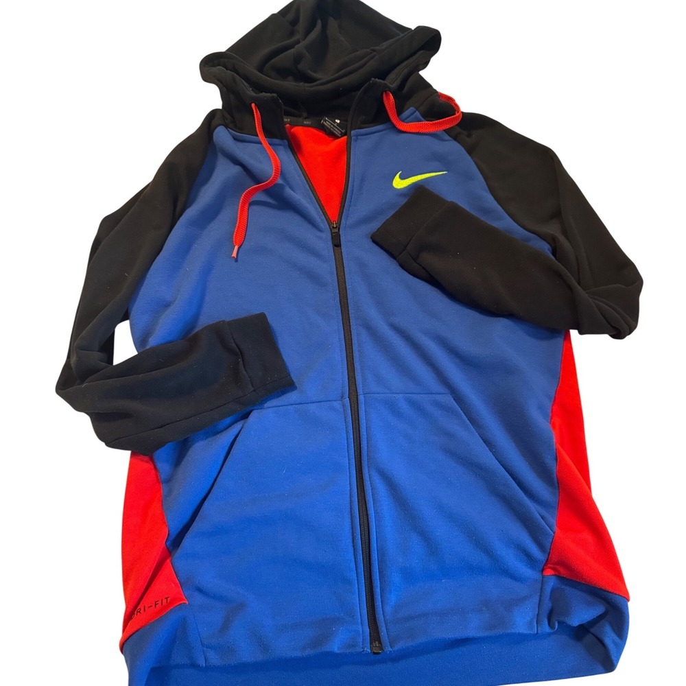 Nike Dri-FIT Colorblock Full Zip Hoodie Jacket Blue Red Black Men's L - Picture 2 of 10